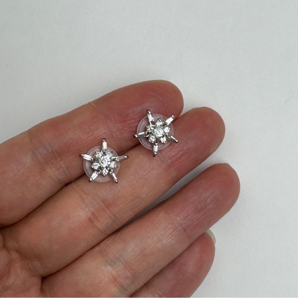 Silver Tone CZ Star Pierced Earrings